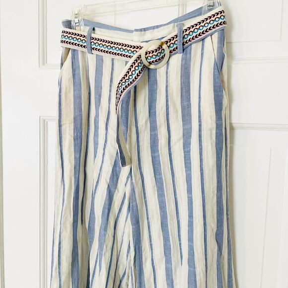 Anthropologie Coastal Stripe Wide Leg Pants with Belt - Picture 4 of 8